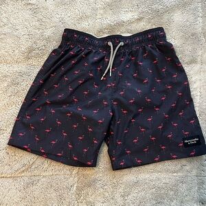 Boys Abercrombie & Fitch Navy Blue with Pink Flamingos Swim Trunks